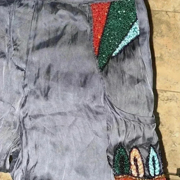 Anthropologie Boho Raga Bead Embellished Silky Satin Whimsical Pants Size S - Picture 7 of 11